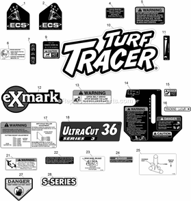 Decals Diagram and Parts List for TTS481KA363CA (312000000-312999999)(2012) Exmark Lawn Mower