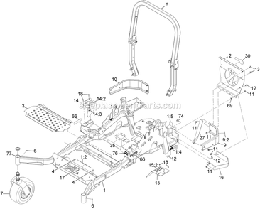Main Frame Assembly Diagram and Parts List for LZE600KA484 (314000000-314999999)(2014) Exmark Lawn Mower