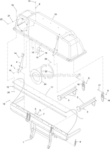 Hood And Frame Assembly Diagram and Parts List for 126-8680 (406294345-408644345)(2020) Exmark Lawn Tractor Accessories