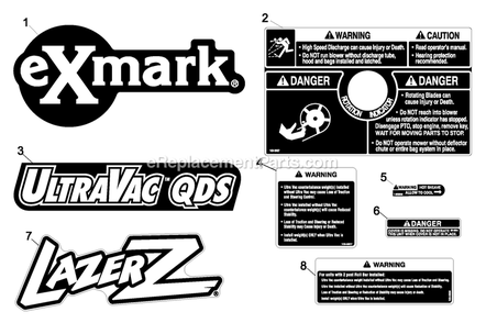 Decals Diagram and Parts List for UVD6672 (600000-669999)(2006) Exmark Lawn Tractor Accessories