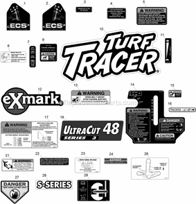 Decals Diagram and Parts List for TTS600KAE483 (314000000-314999999)(2014) Exmark Lawn Mower