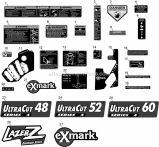 Decal Group Diagram and Parts List for LZA20KAS484 (850000-919999)(2010) Exmark Lawn Mower