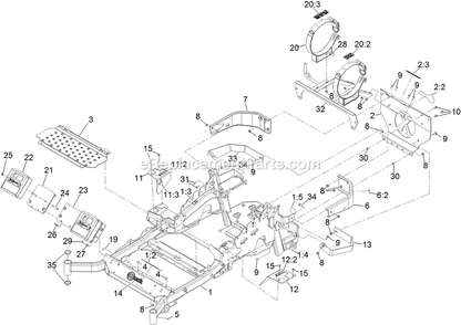 Main Frame Assembly Diagram and Parts List for LZS740PKC60400 (316000000-316999999)(2016) Exmark Lawn Mower