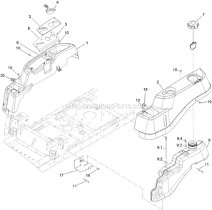 Controls And Fuel Tank Diagram and Parts List for QTS452CEM34200 (315000000-315999999)(2015) Exmark Lawn Mower