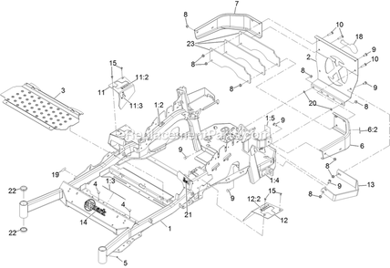 Main Frame Assembly Diagram and Parts List for LZE751GKA72RA1 (400000000-402082299)(2017) Exmark Lawn Mower