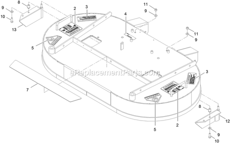 Deck With Decals Assembly Diagram and Parts List for NV730EKC42 (314000000-314999999)(2014) Exmark Lawn Mower