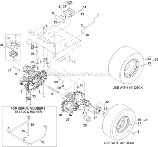 Transaxle Group Diagram and Parts List for PHZ19KA443 (600000-669999)(2006) Exmark Lawn Mower