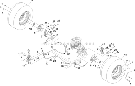 Rear Wheel And Park Brake Assembly Diagram and Parts List for LZX801KA606 (314000000-314999999)(2014) Exmark Lawn Mower