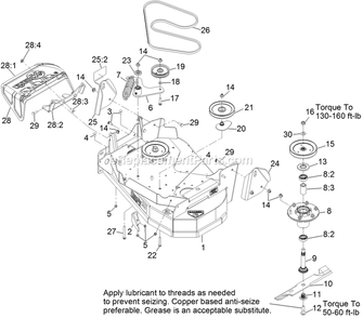 Deck Assembly Diagram and Parts List for VT541KA363CA (312000000-312999999)(2012) Exmark Lawn Mower