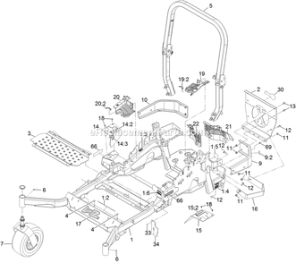 Main Frame Assembly Diagram and Parts List for LZX801KA606 (314000000-314999999)(2014) Exmark Lawn Mower