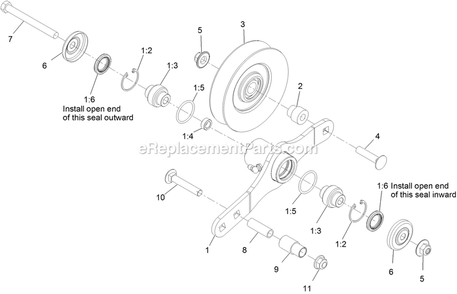 Tightener Arm With Pulley Assembly Diagram and Parts List for LZS902DKU725A1 (315000000-315999999)(2015) Exmark Lawn Mower