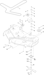 50 Inch Deck Belt, Spindle And Blade Assembly Diagram and Parts List for QTS708GEM50200 (316000000-399999999)(2016) Exmark Lawn Mower