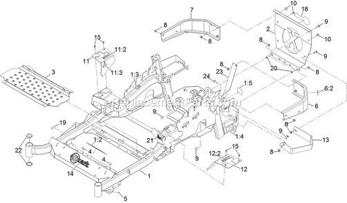 Main Frame Assembly Diagram and Parts List for LZE651GKA484A2 (400000000-402082299)(2017) Exmark Lawn Mower