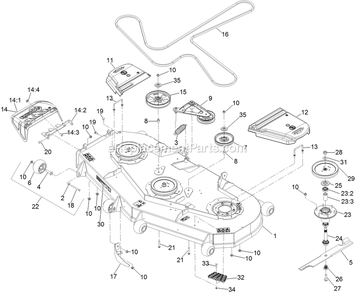 Deck Assembly Diagram and Parts List for LZE751GKA724A1 (402082300-404314158)(2018) Exmark Lawn Mower