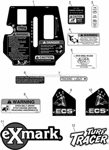 Decals Diagram and Parts List for TT24KAE (850000-919999)(2010) Exmark Lawn Mower