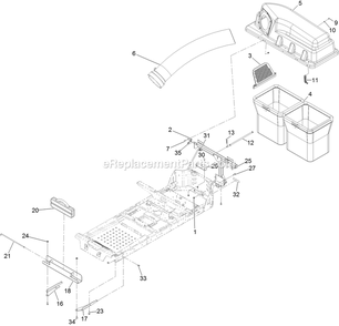 Frame And Bag Assembly Diagram and Parts List for 135-3543 (402082300-404314158)(2018) Exmark Lawn Tractor Accessories