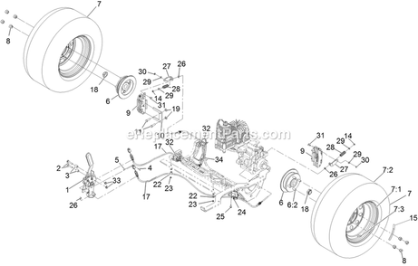 Rear Wheel And Park Brake Assembly Diagram and Parts List for LZE600KA484 (314000000-314999999)(2014) Exmark Lawn Mower