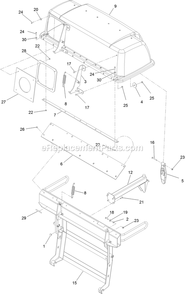 Hood And Frame Assembly Diagram and Parts List for 126-6954 (404314159-406294344)(2019) Exmark Lawn Tractor Accessories
