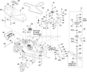 Deck Assembly Diagram and Parts List for VHS481GKA48300 (315000000-315999999)(2015) Exmark Lawn Mower
