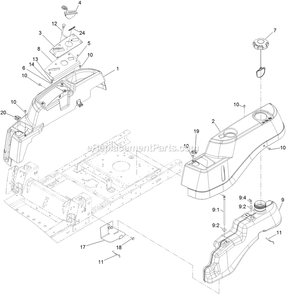 Controls And Fuel Tank Assembly Diagram and Parts List for QTE708GEM42100 (315000000-315999999)(2015) Exmark Lawn Mower