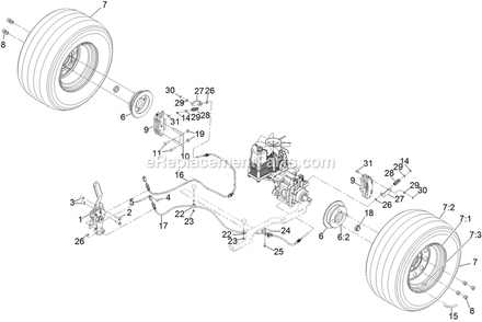 Rear Wheel And Park Brake Assembly Diagram and Parts List for LZE740KC604 (312000000-312999999)(2012) Exmark Lawn Mower
