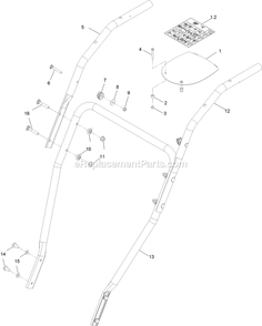Handle Assembly Diagram and Parts List for BRS270CKC36000 (406294345-408644345)(2020) Exmark Leaf Blower / Vacuum