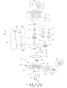 Crankcase Assembly Diagram and Parts List for QZE452CEM42100 (402082300-404314158)(2018) Exmark Lawn Mower