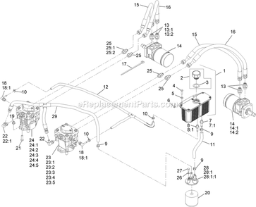 Hydraulic Assembly Diagram and Parts List for TTX650EKCE604N (314000000-314999999)(2014) Exmark Lawn Mower