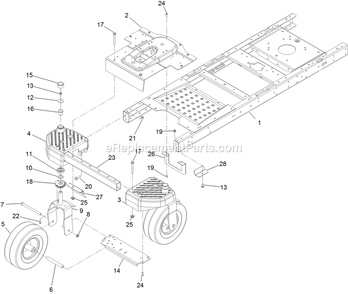 Frame, Front Axle And Caster Wheel Assembly Diagram and Parts List for QSS725GKC42200 (315000000-319999999)(2015) Exmark Lawn Mower
