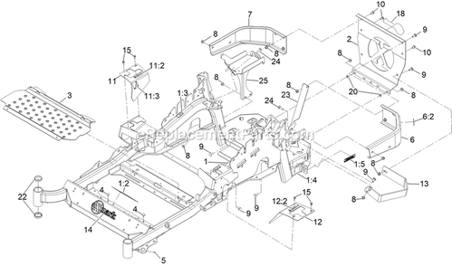 Main Frame Assembly Diagram and Parts List for LZE651CKA484A2 (411294212-999999999)(2022) Exmark Lawn Mower