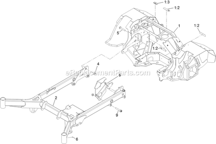 Main Frame Assembly Diagram and Parts List for STS740EKC60400 (404314159-406294344)(2019) Exmark Lawn Mower