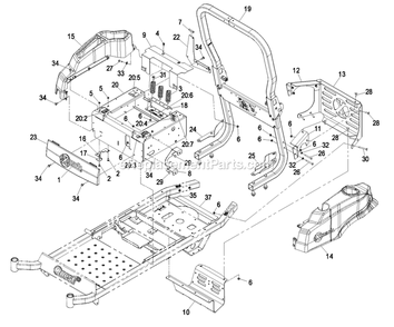 Frame Group (2) Diagram and Parts List for QSP20BV443 (850000-919999)(2010) Exmark Lawn Mower