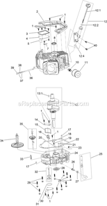 Crankcase And Crankshaft Assembly Diagram and Parts List for RAS708GEM523C3 (402082300-404314158)(2018) Exmark Lawn Mower