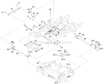 Deck Lift Assembly Diagram and Parts List for RAE702GEM44300 (406294345-408644345)(2020) Exmark Lawn Mower