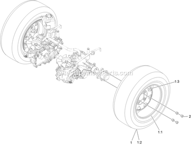 Rear Wheel Assembly Diagram and Parts List for RAE702GEM44300 (406294345-408644345)(2020) Exmark Lawn Mower