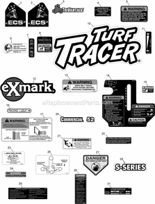 Decals Diagram and Parts List for TTS20PKAE523 (920000-999999)(2011) Exmark Lawn Mower