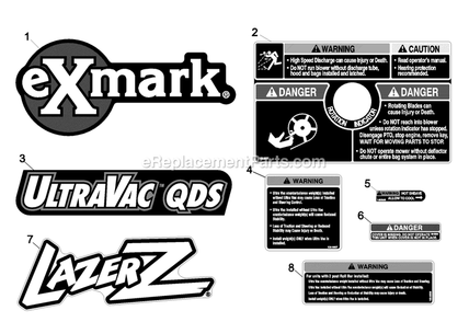 Decals Diagram and Parts List for UVD6672 (314000000-314999999)(2014) Exmark Lawn Tractor Accessories