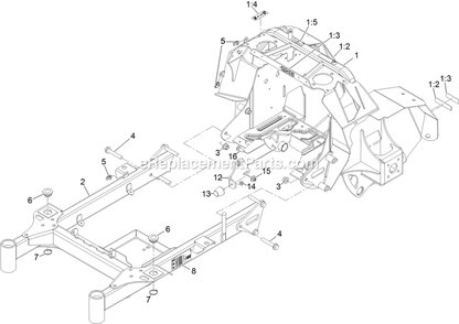 Main Frame Assembly Diagram and Parts List for STE600GKA44300 (404314159-406294344)(2019) Exmark Lawn Mower