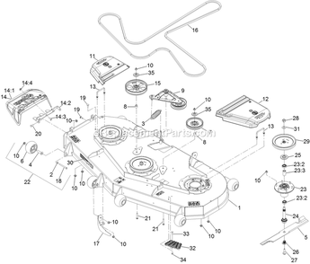 Deck Assembly Diagram and Parts List for LZS850EKA724W0 (402082300-404314158)(2018) Exmark Lawn Mower