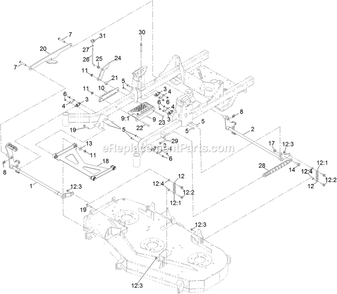 Deck Lift Assembly Diagram and Parts List for RAS708GEM603C3 (402082300-404314158)(2018) Exmark Lawn Mower