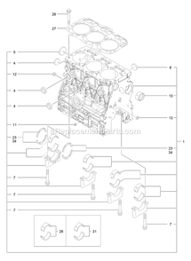 Cylinder Block Assembly Diagram and Parts List for LZS80TDYM604W0 (406294345-408644345)(2020) Exmark Lawn Mower