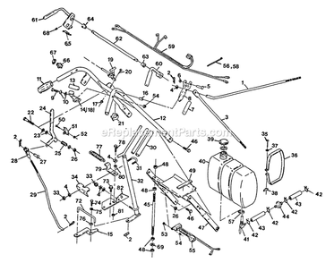 Standard Upper Handle And Controls Diagram and Parts List for V32-85B-5 (70000-79999)(1992) Exmark Lawn Mower
