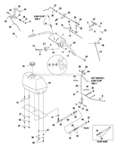 Upper Handles And Controls Diagram and Parts List for M4815KA (370000-439999)(2003) Exmark Lawn Mower