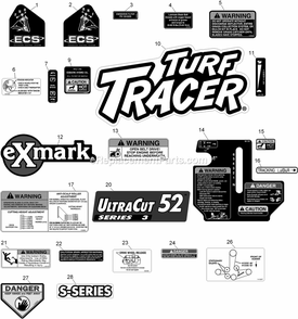 Decals Diagram and Parts List for TTS541KA523 (313000000-313999999)(2013) Exmark Lawn Mower