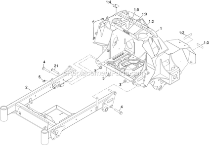 Main Frame Assembly Diagram and Parts List for STE600CKA323H1 (408644346-411294211)(2021) Exmark Lawn Mower