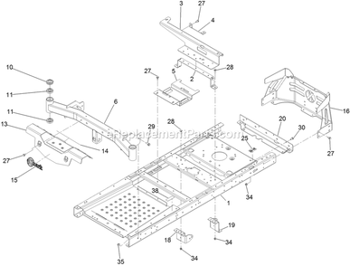Main Frame Assembly Diagram and Parts List for QZS708GEM50200 (406294345-408644345)(2020) Exmark Lawn Mower