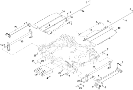 Center Deck Guard Assembly Diagram and Parts List for LZS88CDYM96RW0 (406294345-408644345)(2020) Exmark Lawn Mower
