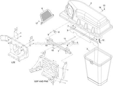Bagger Top And Mounting Assembly Diagram and Parts List for 116-3000 (314000000-314999999)(2014) Exmark Lawn Tractor Accessories
