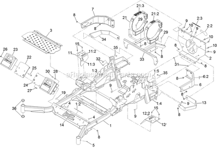 Main Frame Assembly Diagram and Parts List for LZS740PKC72400 (315000000-315999999)(2015) Exmark Lawn Mower