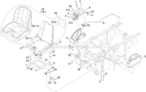 Seat And Console Assembly Diagram and Parts List for NVS730AKC48000 (315000000-315999999)(2015) Exmark Lawn Mower